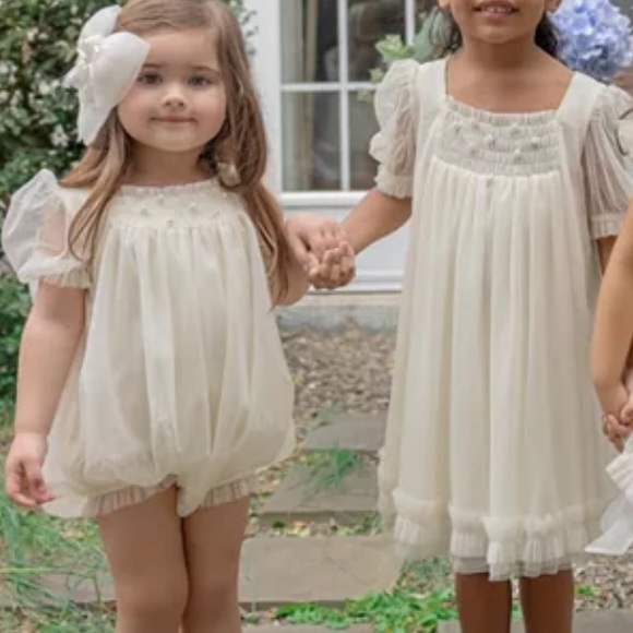 Petite Maison Kids
Girls' Bella Buttermilk Tulle Romper with Faux Pearl Beading - Picture 6 of 6